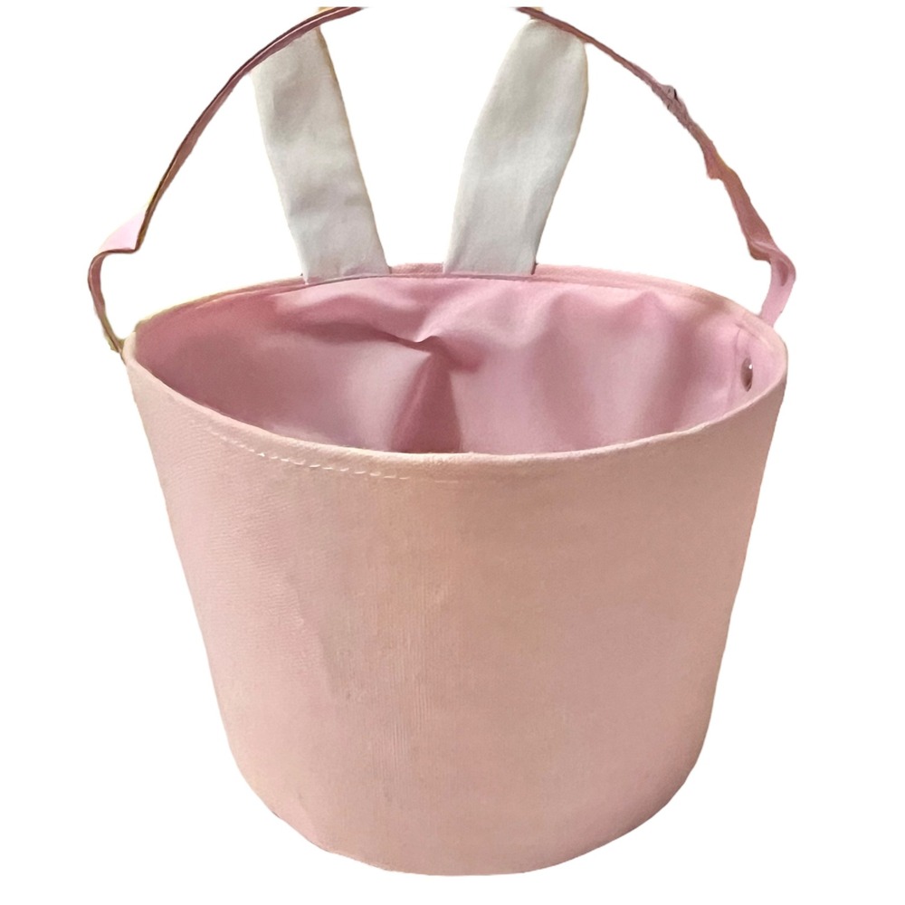 Spritz Easter Bunny Basket Set Pink New Fabric Bucket Gold Egg White Grass - Picture 4 of 10